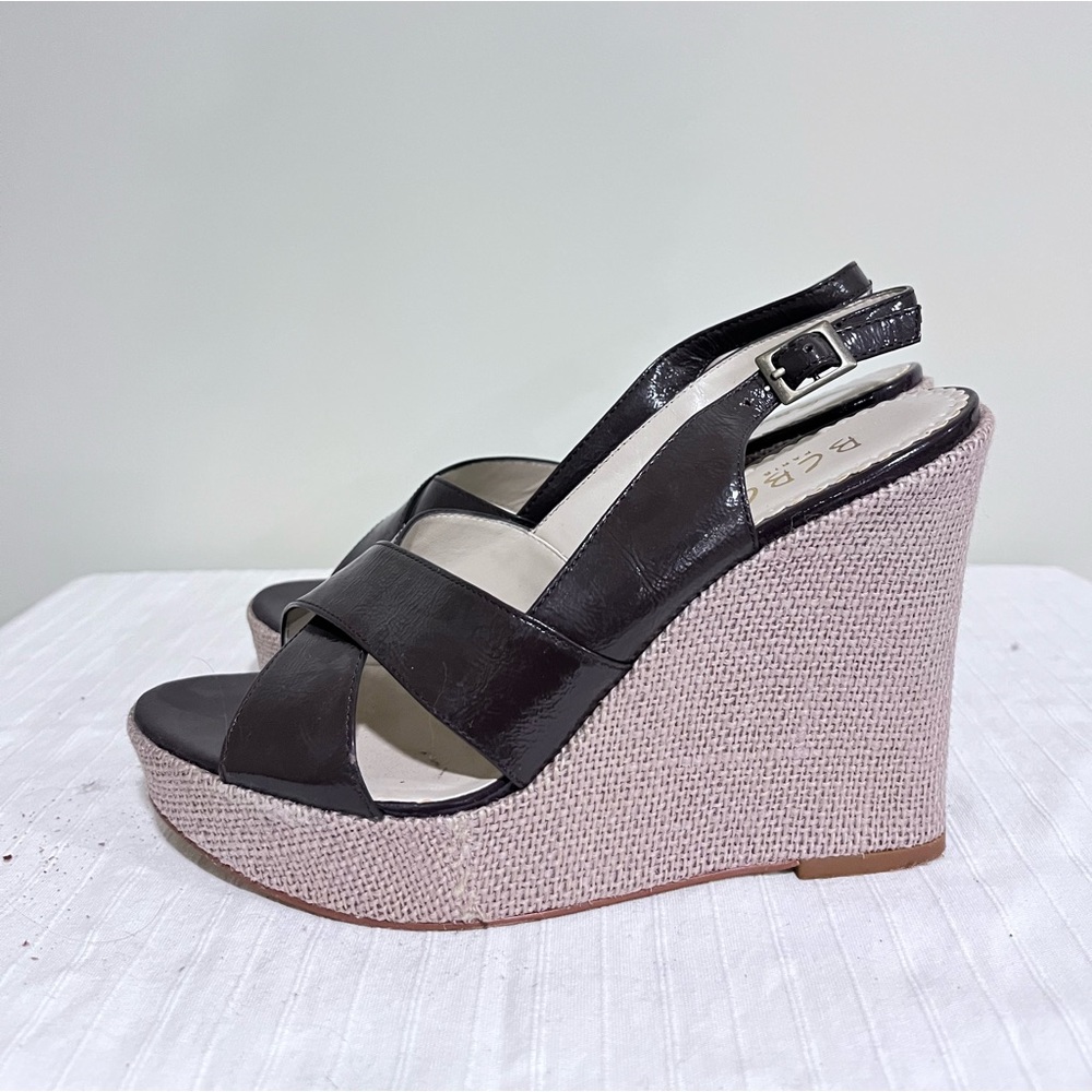 Chocolate Brown BCBG patent leather wedges